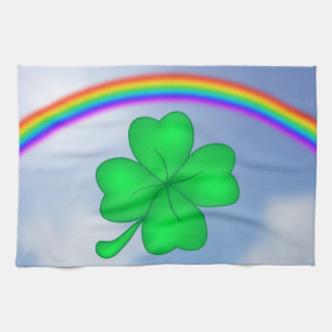Vierblättriges Kleeblatt mit Regenbogen Küchentuch