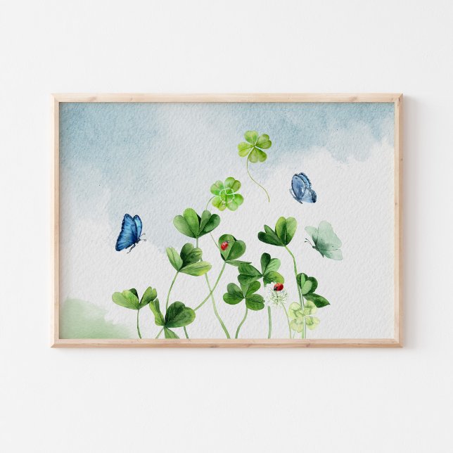 Vierblättriges Kleeblatt Poster (Watercolor Four Leaf Clover Art Print)