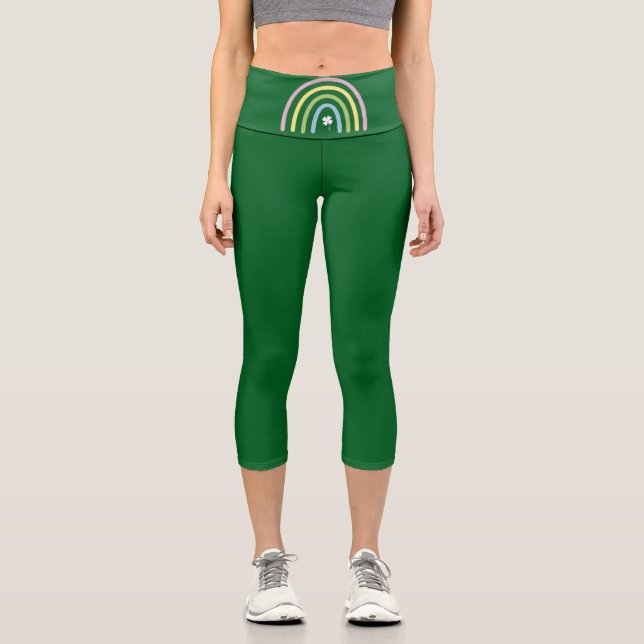 vierblättriges Kleeblatt Rainbow St Patrick's Day Capri Leggings (Vorderseite)