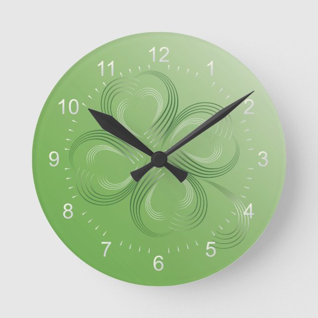 vierblättriges Kleeblatt Runde Wanduhr (Vorderseite)