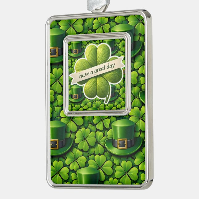 Vierblättriges Kleeblatt Saint Patrick's Day haben Rahmen-Ornament Silber (Links)