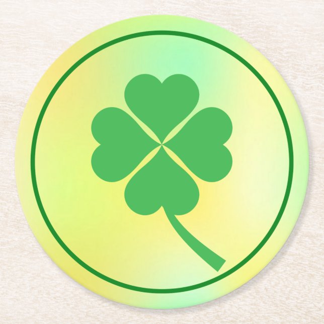 vierblättriges Kleeblatt St. Patrick's Day Design- Runder Pappuntersetzer (Vorderseite)