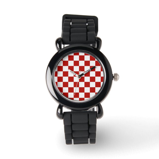 Viereck rotes, weißes Retro-Quadrat Armbanduhr (Vorderseite)