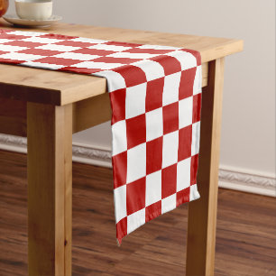 Viereck rotes, weißes Retro-Quadrat Kurzer Tischläufer