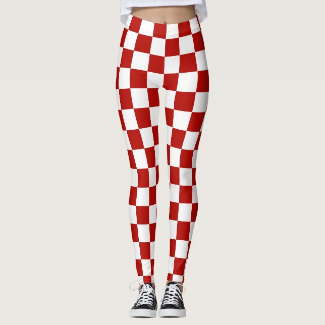 Viereck rotes, weißes Retro-Quadrat Leggings (Vorderseite)