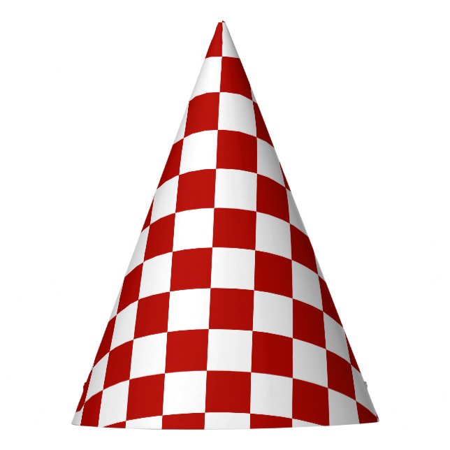 Viereck rotes, weißes Retro-Quadrat Partyhütchen (Vorderseite)