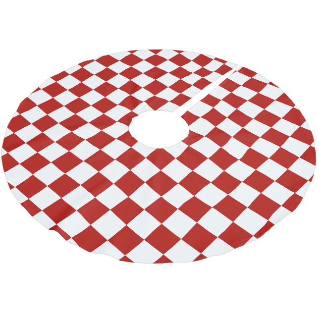 Viereck rotes, weißes Retro-Quadrat Polyester Weihnachtsbaumdecke (Schrägansicht)
