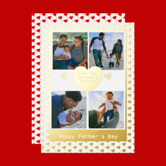 Vierer-Foto-Familienname Gold Red Hearts Vathers D Folien Feiertagskarte