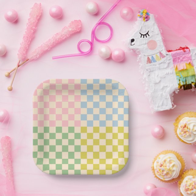 Vierer Karo Prüfmuster Pappteller (Party)