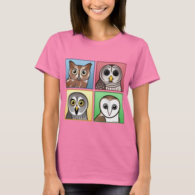 Vierfarbige Eulen (Pastellfarben) T-Shirt (Vorderseite)