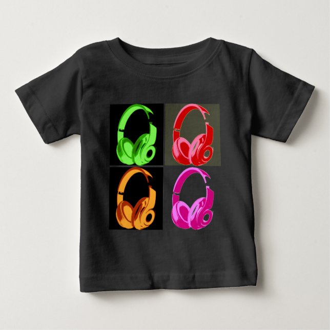 Vierfarbige Kopfhörer Pop Art Head Telefon Baby T-shirt (Vorderseite)