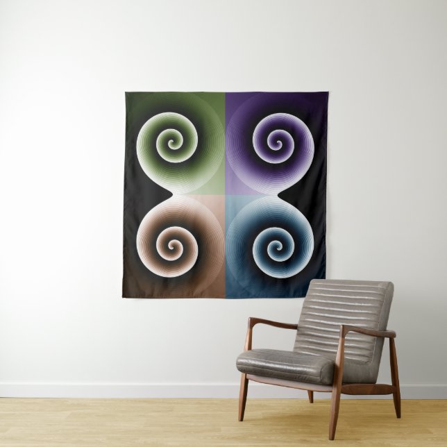 Vierfarbige Spiralkunst Abstrakt Wandteppich (Beispiel)