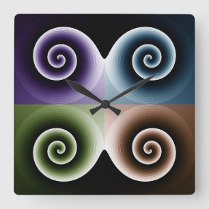 Vierfarbige Spiralkunst Quadratische Wanduhr