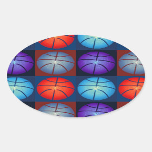 Vierfarbiger Pop Art Basketball Ovaler Aufkleber