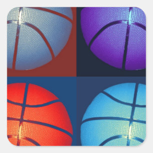 Vierfarbiger Pop Art Basketball Quadratischer Aufkleber