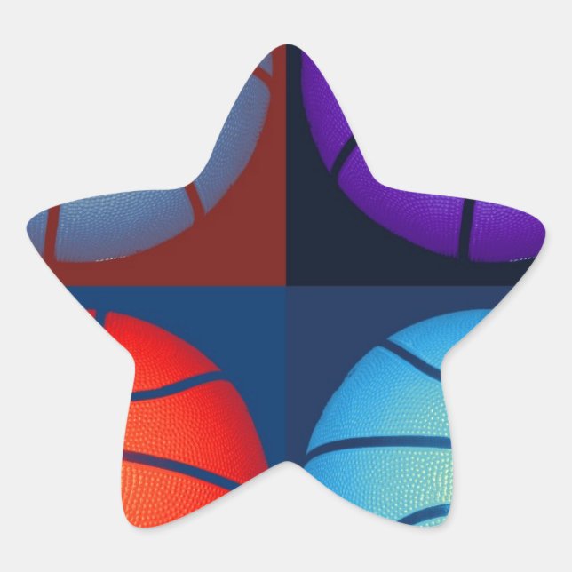Vierfarbiger Pop Art Basketball Stern-Aufkleber (Vorderseite)