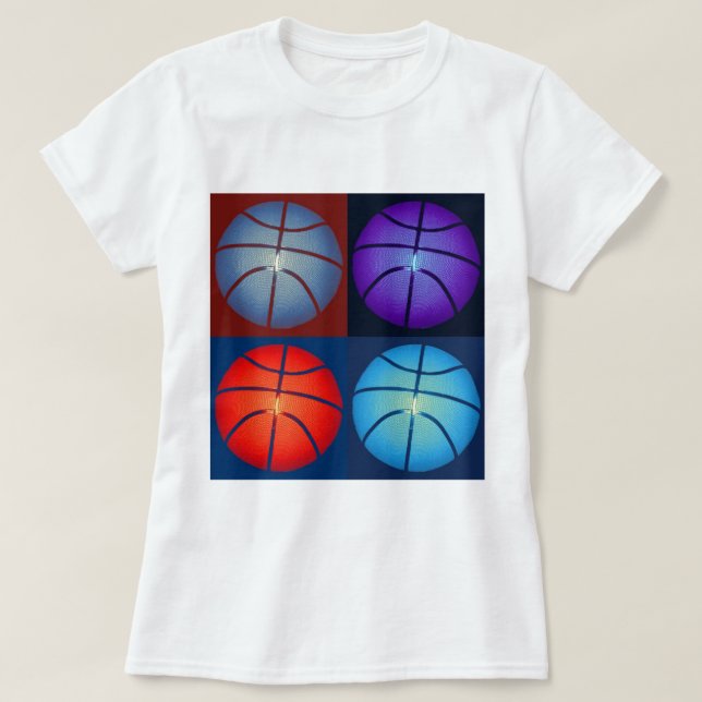 Vierfarbiger Pop Art Basketball T-Shirt (Design vorne)