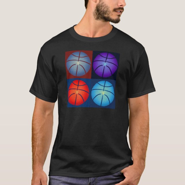 Vierfarbiger Pop Art Basketball T-Shirt (Vorderseite)