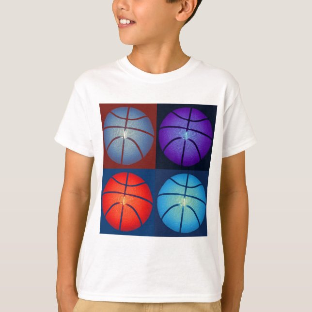 Vierfarbiger Pop Art Basketball T-Shirt (Vorderseite)