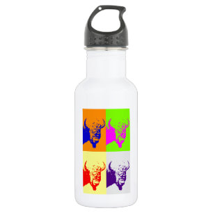 Vierfarbiger Pop Art Buffalo Bison Edelstahlflasche
