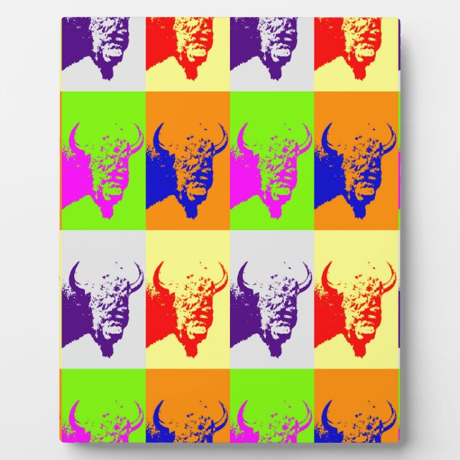 Vierfarbiger Pop Art Buffalo Bison Fotoplatte (Vorderseite)