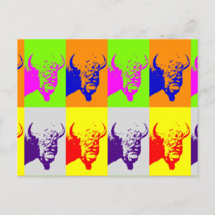Vierfarbiger Pop Art Buffalo Bison Postkarte