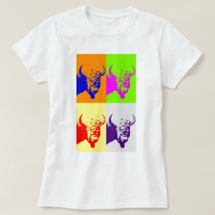 Vierfarbiger Pop Art Buffalo Bison T-Shirt