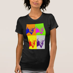 Vierfarbiger Pop Art Buffalo Bison T-Shirt
