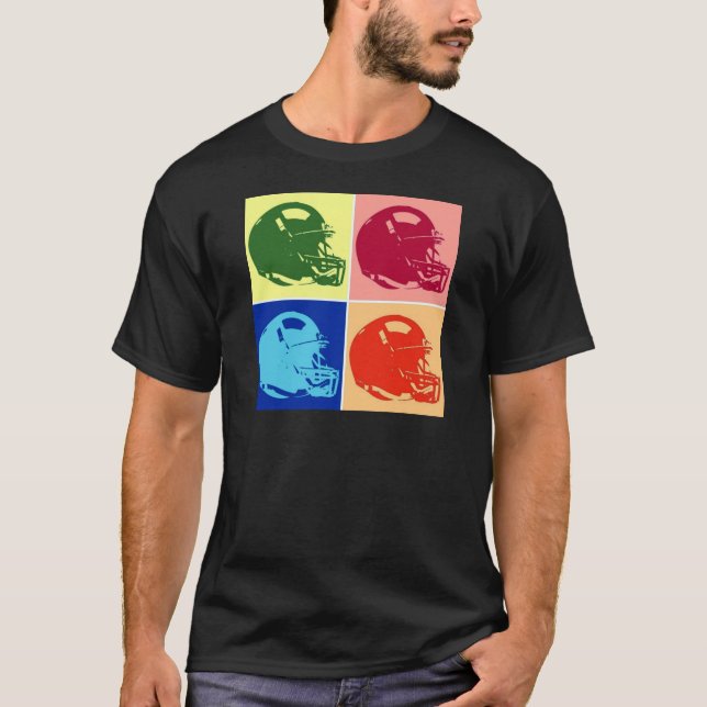 Vierfarbiger Pop Art Football Helm T-Shirt (Vorderseite)