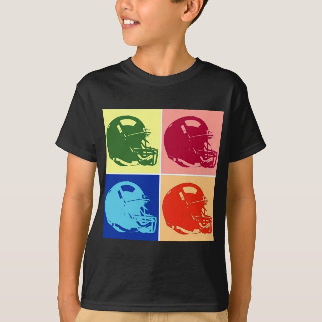 Vierfarbiger Pop Art Football Helm T-Shirt (Vorderseite)