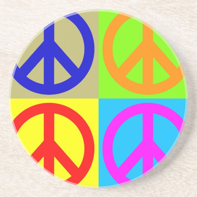 Vierfarbiger Pop Art Peace Sign Getränkeuntersetzer (Vorne)