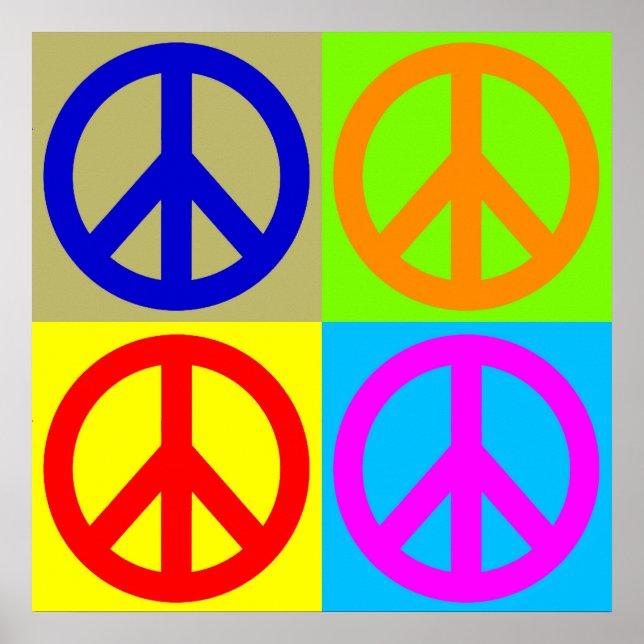 Vierfarbiger Pop Art Peace Sign Poster (Vorne)