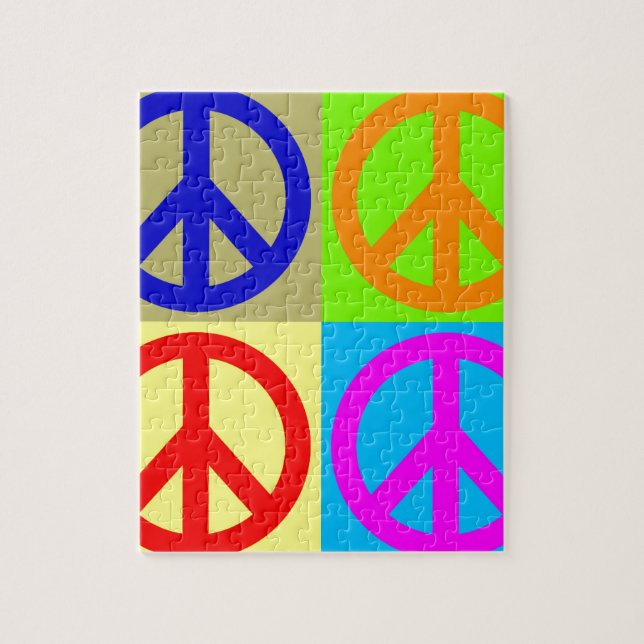Vierfarbiger Pop Art Peace Sign Puzzle (Vertikal)