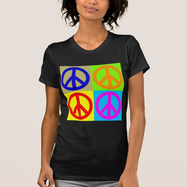 Vierfarbiger Pop Art Peace Sign T-Shirt (Vorderseite)