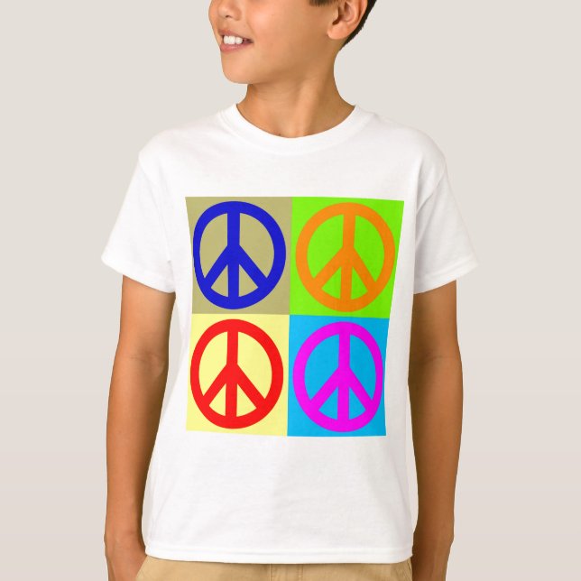 Vierfarbiger Pop Art Peace Sign T-Shirt (Vorderseite)
