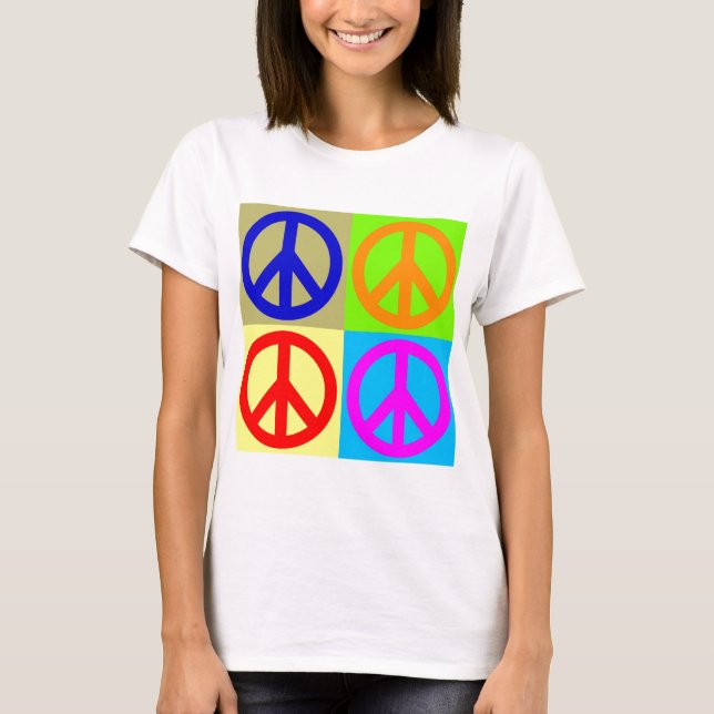 Vierfarbiger Pop Art Peace Sign T-Shirt (Vorderseite)