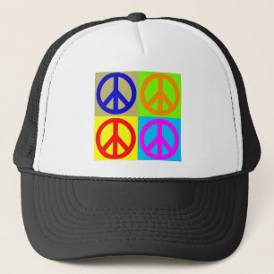 Vierfarbiger Pop Art Peace Sign Truckerkappe