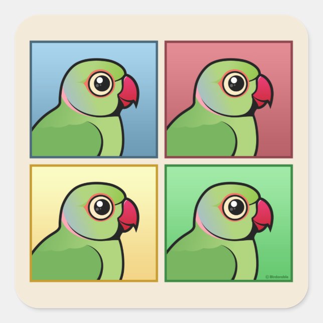 Vierfarbiges Parakeet mit Rose Quadratischer Aufkleber (Vorderseite)