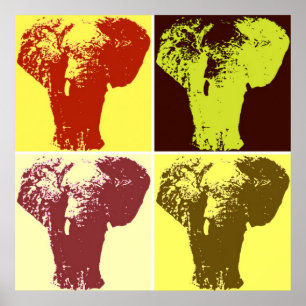 Vierfarbiges Pop Art Elephants Retro Style Poster