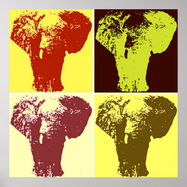 Vierfarbiges Pop Art Elephants Retro Style Poster (Vorne)