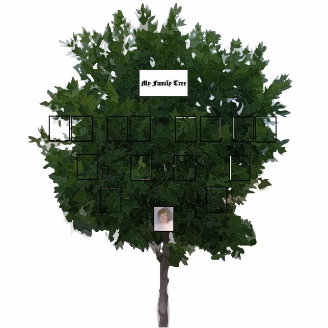 Viergenerationenstilisierter Grünleaf-Familienbaum Freistehende Fotoskulptur (Vorne)