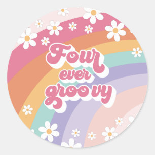 Viermal für immer groovy Retro-Regenbogen 4. Gebur Runder Aufkleber