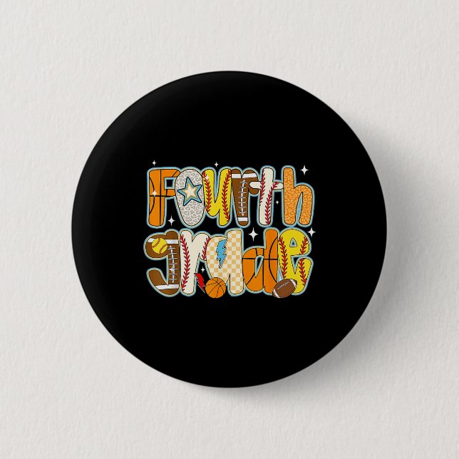 Vierte 4. Klasse Junge Baseball Basketball Fußball Button (Vorderseite)