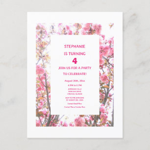 Vierte Geburtstagsfloral Viertes Alter rosa Kirsch Einladungspostkarte
