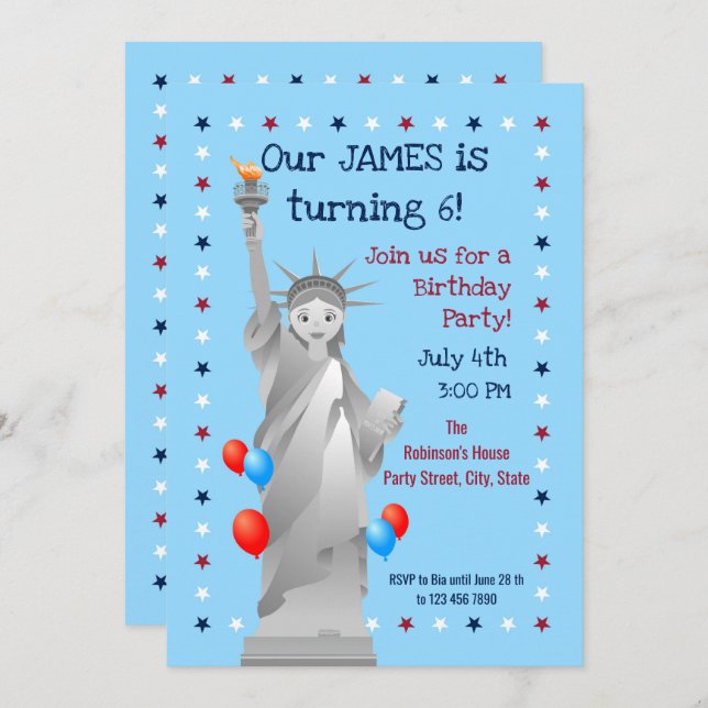 Vierte Geburtstagsjunge Party Einladung Juli (Vorne/Hinten)