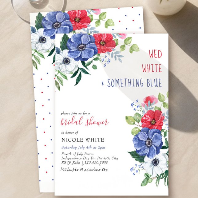 Vierte Juli Wed White etwas Blue Brautparty Einladung (Red White & Something Blue Fourth of July Bridal Shower Invitation by Darling & May)