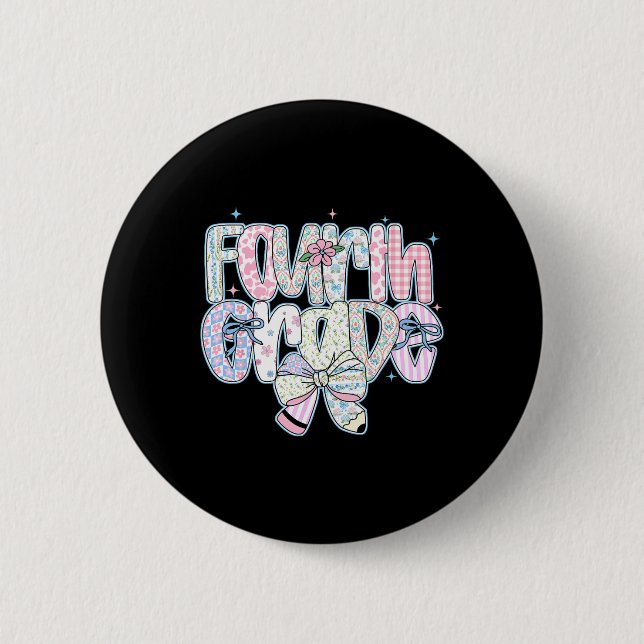 Vierte Klasse Ck Zur Schule Coquette Preppy Bleist Button (Vorderseite)