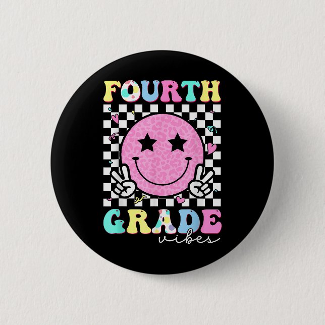 Vierte Klasse Vibes Smiley Gesicht 4. Klasse Team  Button (Vorderseite)