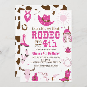 Vierte Rodeo Western Cowgirl 4. Geburtstag Einladung