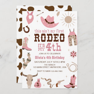 Vierte Rodeo Western Cowgirl 4. Geburtstag Einladung